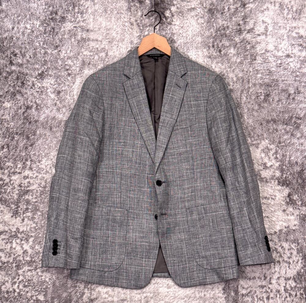 New Banana Republic Blazer 38 Short Mens Gray Check 100% Linen Slim Fit Jacket